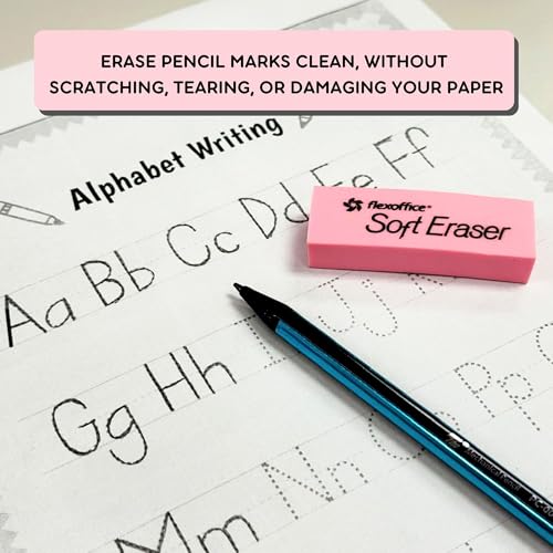 FlexOffice Pink School Erasers 120 Count - Large Bulk Erasers for Students, Teachers, Classroom Supplies & Test Taking