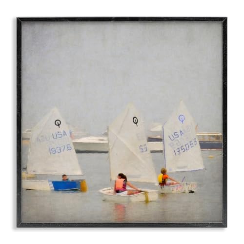 Nautical Dinghy Boats Ocean Scenery, 24 x 24 Inch Framed Giclée Print