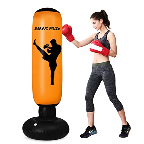 Kids Punching Bag, Inflatable Punching Bag 63Inch Freestanding Punching Bag with Stand Adults/Kids Standing Boxing Bag for Practicing Kickboxing MMA (Punching)