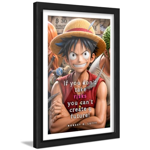 Image of ArtLyft One Piece Luffy Anime Wall Frame | Monkey D. Luffy Motivational Poster | Anime Wooden Framed Artwork | Ready To Hang Wall Decor