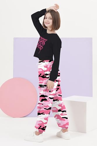 Image of SANGTREE Girls Fall Winter Clothing Sets, Girls Long Sleeve Crop Top and Cargo Jogger Pants Outfit Set,4T-14 Years
