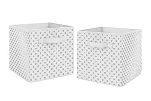 Sweet Jojo Designs Grey and White Polka Dot Foldable Fabric Storage Cube Bins Boxes Organizer Toys Kids Baby Childrens - Set of 2 - for The Watercolor Floral and Sailor Collections
