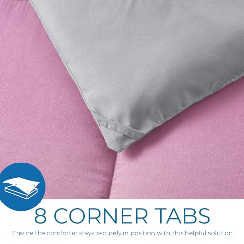 Image of Nestl 2 Piece Quilted Down Alternative Comforter Twin Size With 1 Pillow Sham - All Season Pink /Light Grey Duvet Insert With Corner Tabs