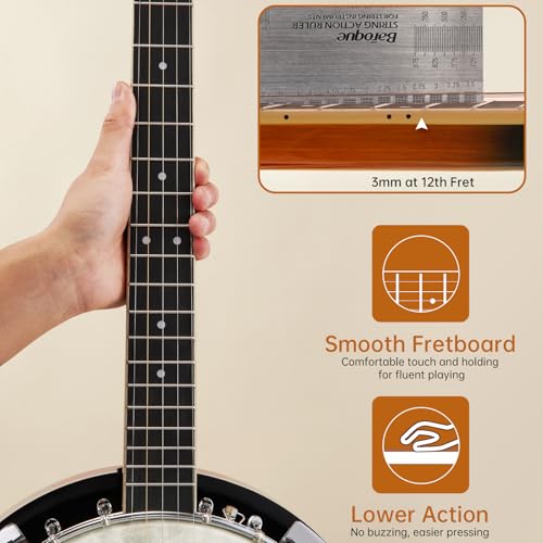 Image of Banjo, Kmise 5 String Beginner Banjo 38 inch Full Size with Remo Head Closed Back with Removable Resonator, Tuner, Strings, Finger Picks, Strap, Bag, Accessories Set Gift Choice for Adults Beginner