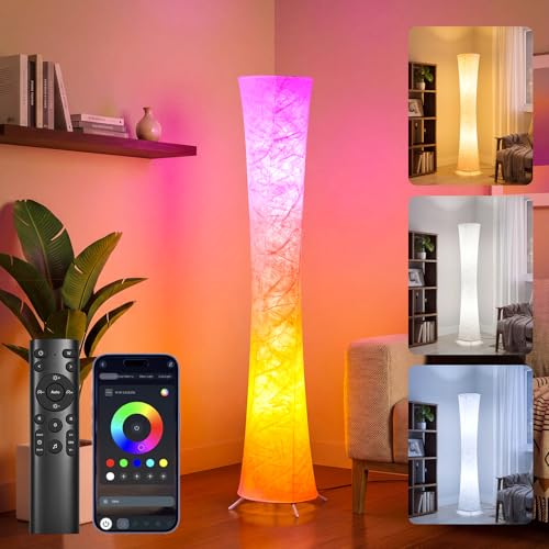 yinghuochong 61'' Round Floor Lamp, RGB LED Corner Floor Lamp with Music Sync, 16W+ Colors & 3 Color Temperatures, APP & Remote Control, Modern Standing Lamp for Living Room Bedroom