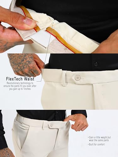 Image of Mc Henry Men's Techno Flex 2inch-Waist Expandable Wrinkle Free Slim Fit 4 Way Lycra for Elite and Luxurious Formal /Casual Trousers