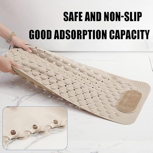 Image of Charge -X Anti Slip Bath Mat with Foot Scrubber for Bathroom | 2-in-1 Silicone Shower Mat with Suction Cups & Drainage Holes | Deep Cleaning Foot Scrubber Massage Mat (70 x 35 cm) Beige