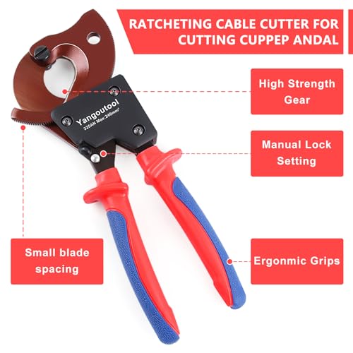 Image of Yangoutool Ratchet Cable Cutter Heavy Duty for Copper and Aluminum Cables, 240mm Capacity, Sharp Polished Edges, Ideal for Cutting Large Armored Electrical Wires, Perfect for Electricians