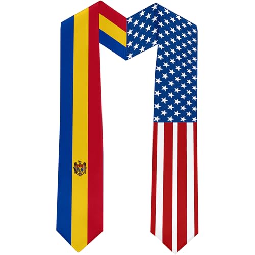 2025 Moldova Flag and USA Flag Graduation Stole Graduation Sash for International Student (Baccalaureate Gown and Hat Not Included)