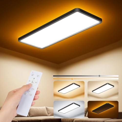Image of ELEPHANTBOAT 48W LED Ceiling Lights with Remote, Chandelier Lights for Ceiling, 3000K-6500K Dimmable Flush Mounted Fancy Light, 58x22cm, Ceiling Lamp for Living Room, Hallway, Bathroom