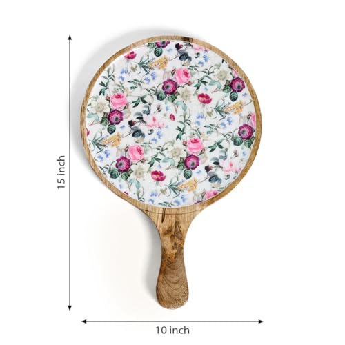 Image of SAAGA Red Violet Mango Wood Pizza Serving Tray - Stylish Round Snack Plate (15x10 Inch) for Kitchen, Home, Cafes & Restaurants