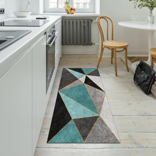 Tapis de couloir antidérapant vert foncé 100x1300 cm lavable patchwork