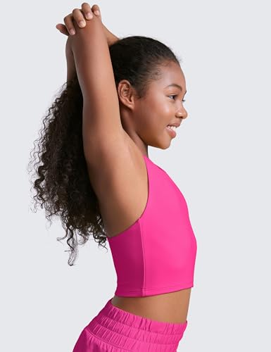 Image of CRZ YOGA Girls Butterluxe Double Lined Crop Tank | Dance, Extremely Soft, Tight Fit, High Neck, Athletic, Sleeveless Tops for Teen
