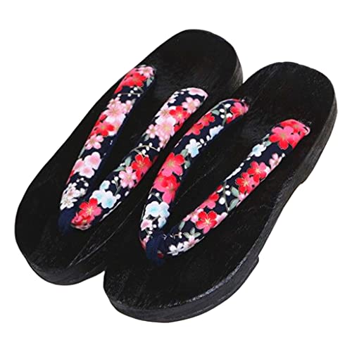 Nobranded Traditional Japanese Clogs Slippers Shoes Indoor/Outdoor Geta Sandals for Men Women - Black Round 40