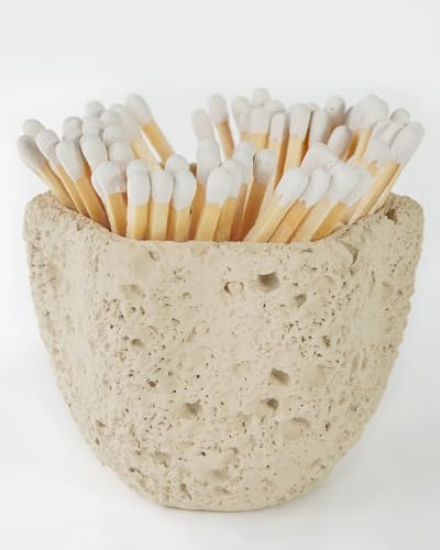 DINLiAN S Concrete Matches Holder with Striker-Beautiful Petal Shape Match in Jar-for Cute/Fancy/Long Candle Match Refresh Any Modern Home Decor with Premium floral Jar-No Matches (milky beige)