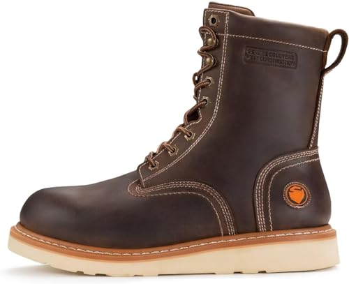 SUREWAY Mens 8 in Wedge Moc Soft/Steel Toe Work Boots for Men,Full-Grain Leather,Goodyear Welt,EH,Safety Industrial Construction Boots/Shoes for Women,Waterproof Soft Toe BROWN,Size 11 5