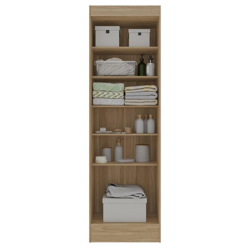 ACTUAL DIFFUSION Armoire Multifonctions Imitation Chêne 2 Portes 6 Niches 5 Étagères L 63 H 180 P 35 cm