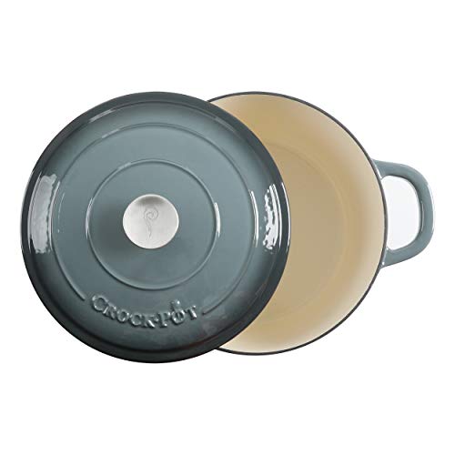 Image of Crock-Pot Artisan 7-Quart Round Enameled Cast Iron Dutch Oven - Slate Gray, Heavy-Duty Cookware for Slow Cooking, Baking, Roasting with Lid (Pack of 2)