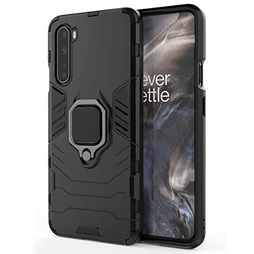 Image of Hybrid Armor Rugged Shell Back Case Cover 360 Rotating Holder Ring Grip Kickstand Metal Plate for Magnetic Car Mount Shockproof Cover for OnePlus Nord - Black