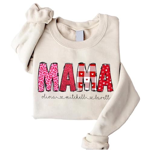 Custom Retro Mama Sweatshirt, Aesthetic Custom Mom Shirt with Kidnames, Cute Mama Crewneck Gift for Grandma, Personalized Mom Apparel Multi