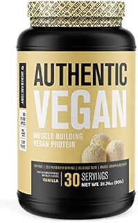 Authentic Vegan Muscle Building Protein Powder - 22g of Plant Based Protein, No Soy, Non-GMO - Sourced from Organic Peas, Mung Beans, Sunflower, Pumpkin & Watermelon Seeds, 30 Servings, Vanilla