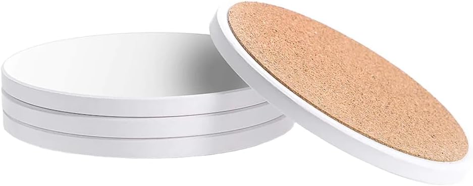 Longforte 12 x White Ceramic Round Blank Sublimation Coaster - 10cm Sublimation Imprintables