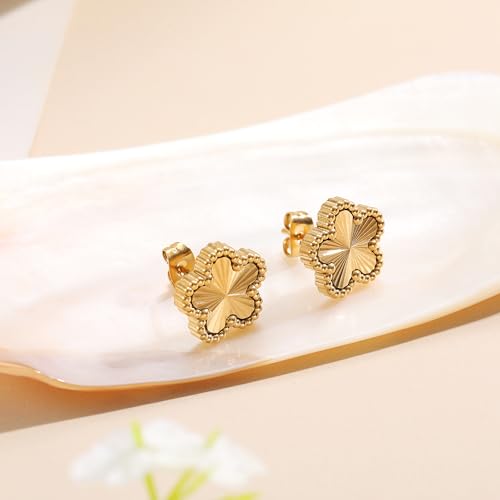 18K Gold Plated Clover Earrings for Women-Four Leaf Flower Lucky Stud Earrings 4 Leaf Dangle Earrings Simple Jewelry Gifts for Women4