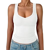 GKBK Women's Ribbed V-Neck Sleeveless Tank Top (White)