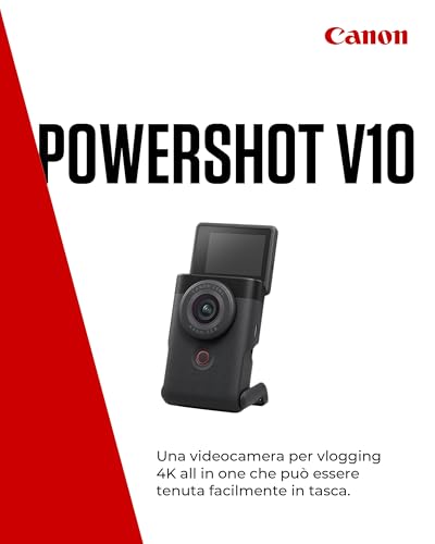 Canon Powershot V10 Starter Kit Per Vlogging - Videocamera 4K Uhd Tascabile - Videocamera Digitale Con Bluetooth, Wi-Fi - Schermo Inclinabile, Microfoni Stereo, Filtro Anti Vento, Nero - 2