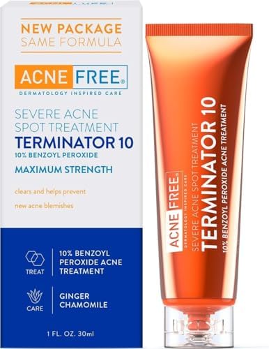 AcneFree Terminator 10 Acne Spot Treatment with Benzoyl Peroxide 10% Maximum Strength Acne Cream Treatment, 1 Ounce - Pack Of 1