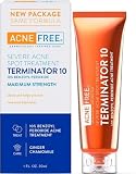 AcneFree Terminator 10 Acne Spot Treatment with Benzoyl Peroxide 10% Maximum Strength Acne Cream Treatment, 1 Ounce - Pack Of 1