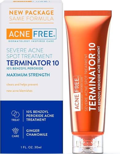 AcneFree Terminator 10 Acne Spot Treatment with Benzoyl Peroxide 10% Maximum Strength Acne Cream Treatment, 1 Ounce - Pack Of 1