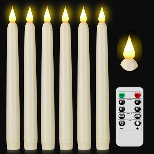 Flameless Taper Candles with Remote Control,6pack Dripless Plastic LED Candles,Flickering Candle Battery Operated,9.2'’Classic Tall Candle for Wedding,Party,Halloween,Christmas,Home Decor (Ivory)