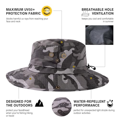 Image of Oversize XL XXL Large Wide Brim Waterproof UPF 50+ Bucket Sun Summer Travel Fishing Hiking Fisherman Hat Detachable Chin