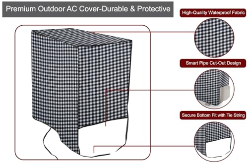 Image of The Furnishing Tree 1.5 Ton Split AC Cover for Indoor and Outdoor Units Checkered Pattern White