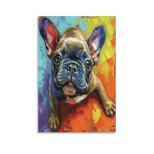 Cuadros modernos de bulldog francés en lienzo decorativo de 50x75 cm para salón