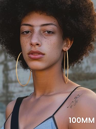 KeyStyle Gold Hoop Earrings for Women, Stainless Steel Hoops Earring Lightweight Loops, 2 mm Thick Hypoallergenic Circle Endless Thin Hoop (30 mm,50 mm,70 mm,100 mm)2
