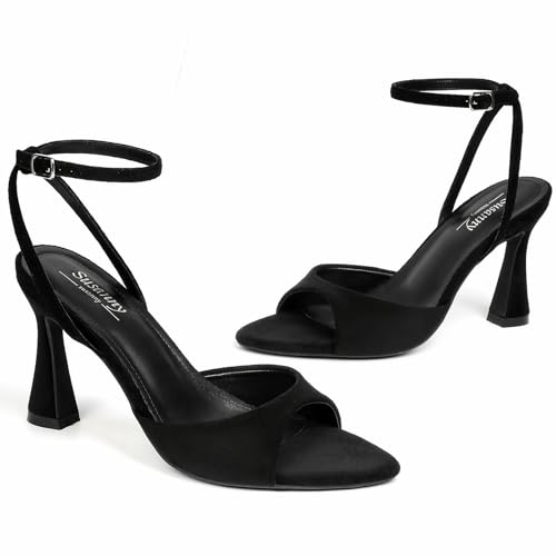 Image of Susanny High Heels for Women Pointed Open Toe Strappy Chunky Block Heels Ankle Strap Stiletto Kitten Heeled Sandals Wedding Bridal Party Prom Sexy Dress Shoes