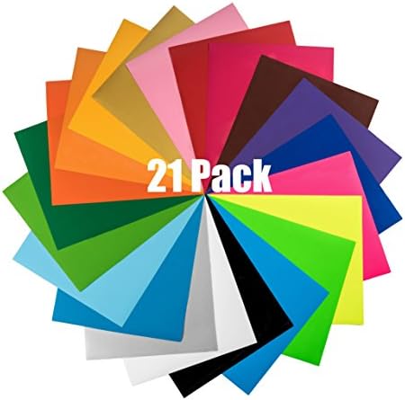 Heat Transfer Vinyl (HTV) Sheets - 21 Color Bundle Pack, multi-colors, Vinyl Heat Transfer, HTV Bundle  for T-shirts & Iron On, Silhouette Cameo, Heat Press & Cricut Machines