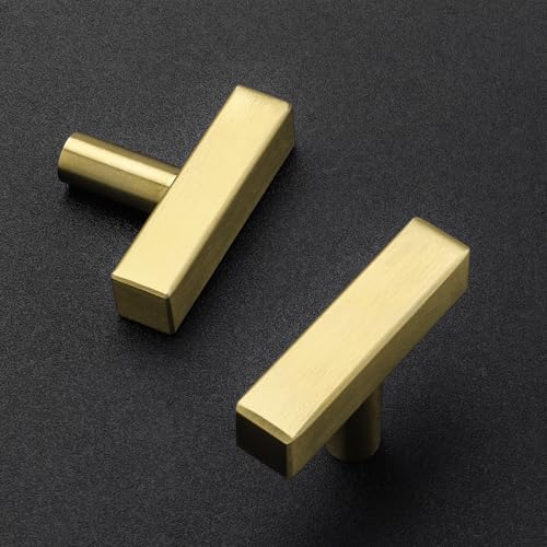 Image of Ravinte 20 Pack Cabinet Knobs and Handles - 2 Inch Gold Square T Knobs for Kitchen Cabinets and Drawers - Single Hole Pulls With Mounting Template