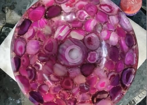 Fregadero de ágata rosa I Lavabo de encimera de ágata rosa I Lavabo de baño de ágata rosa I Lavabo de lavado a mano I Lavabo de ágata rosa de 61 x 61 cm