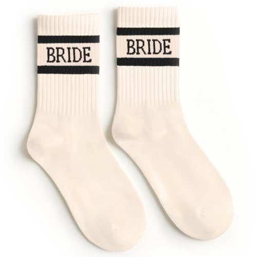 xo, Fetti Bride Socks, Ivory + Black | Bride To Be Gift, Bachelorette Decorations, Wedding Day Slippers, Bridal Footwear Gift