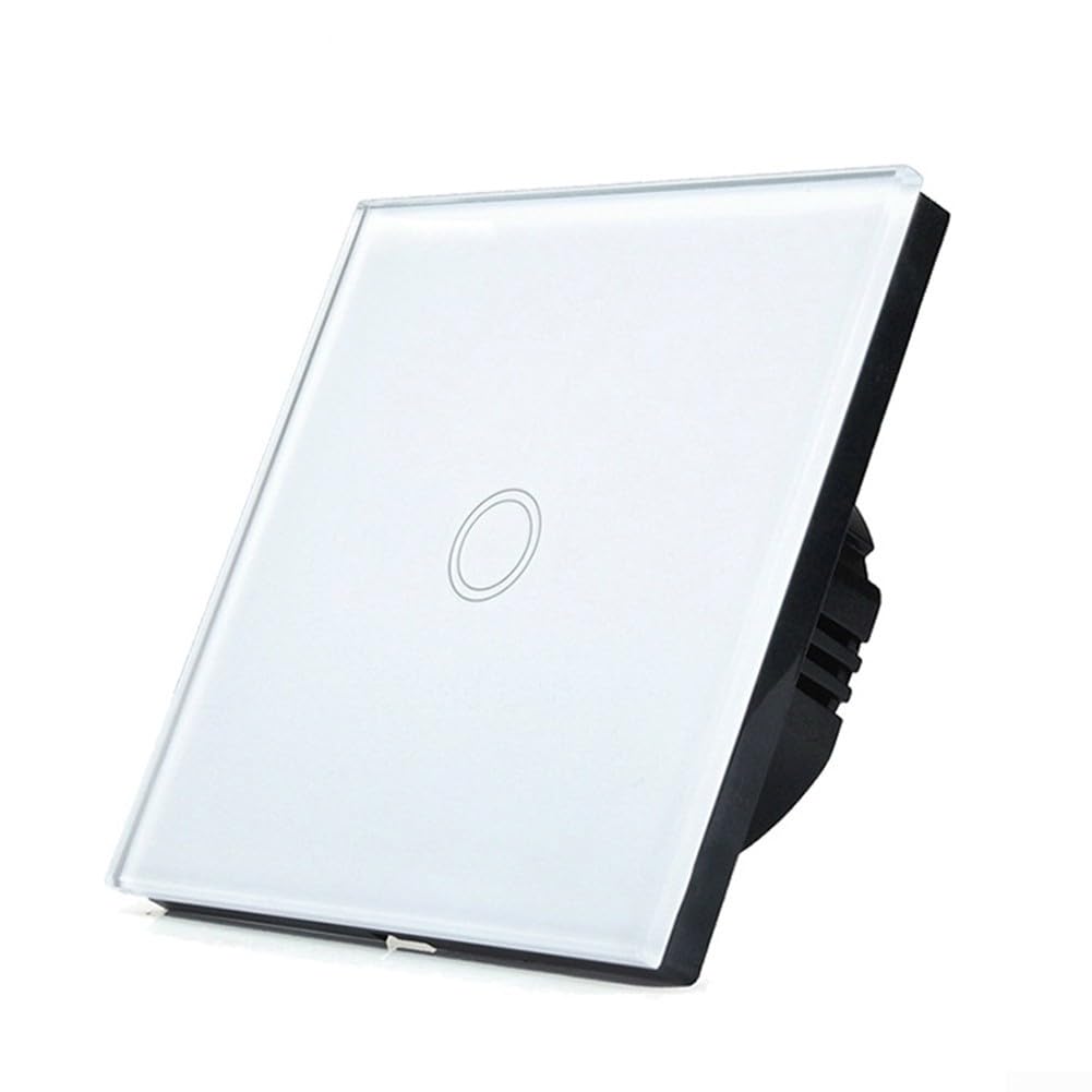 Cloudpower Touch Light Switch, Brass Light Switch 110-240V AC 1-Gang 1-Way Led Switch Main Glass Switch Panel with LED Backlight for Homes Office Hotel(white)