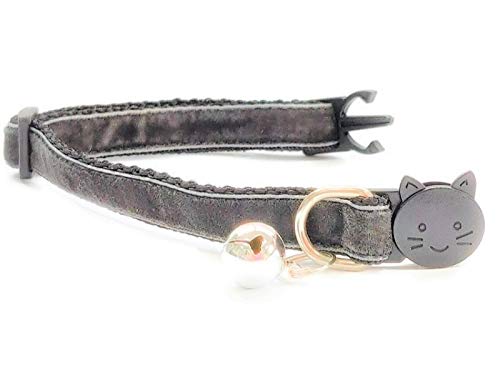Velvet Cat Collars with Bell, Grey Velvet, Kitten Collar (10cm - 18cm) - Image 2
