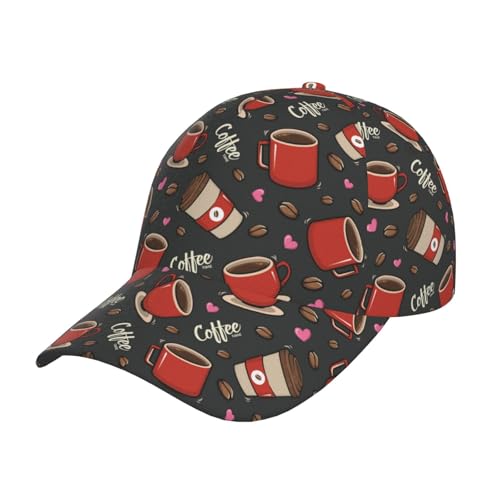 Gorra de béisbol ajustable para hombre y mujer, gorra de béisbol transpirable con diseño de taza roja, estampado de café, para mujeres y hombres