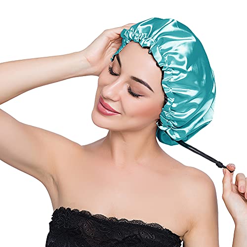Image of Stain Bonnet Silk Sleep Cap Adjustable Satin Cap for Night Sleeping Hair Bonnet Reversible Double Layer