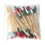 100 palillos de cóctel de bambú de Navidad, Papá Noel, copo de nieve, árbol, bebida, frutas, postres, decoración, Navidad, comida, fiesta, 2025 (B)