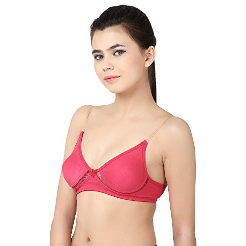 Image of Wirefree Non-Padded T-Shirt Bra Panty Set with Detachable Transparent Straps for Women /Girls.