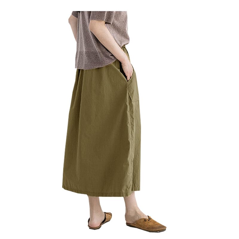 100% Linen Summer Lady Loose Waist Large Pocket Skirt Young Girl Pink Long Skirt Temperament Generous Women Clothing2