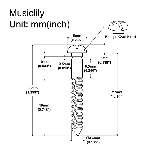 Musiclily Ultra 30X3.5mm Stainless Steel Tremolo Bridge Screws for PRS Style Electric Guitar Original Color (Set of 6) - Image 2
